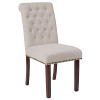 Flash Furniture BT-P-BGE-FAB-GG HERCULES Series Beige Fabric Parsons Chair with Rolled Back, Accent Nail Trim and Walnut Finish 
